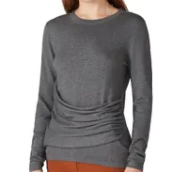 DEREK LAM Drape Front Crew Neck Sweater in Gray Size Medium - Picture 1 of 5